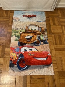 Disney Store Pixar Cars Lightning McQueen Tow Mater Cotton Beach Towel 29” X 53”