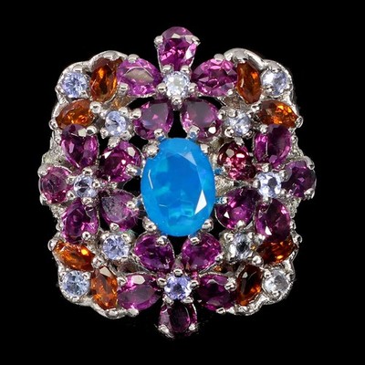 Bague En Argent Sterling 925 Oxydé Avec Tanzanite Bleue - Fait Main - Neuf Sans Emballage