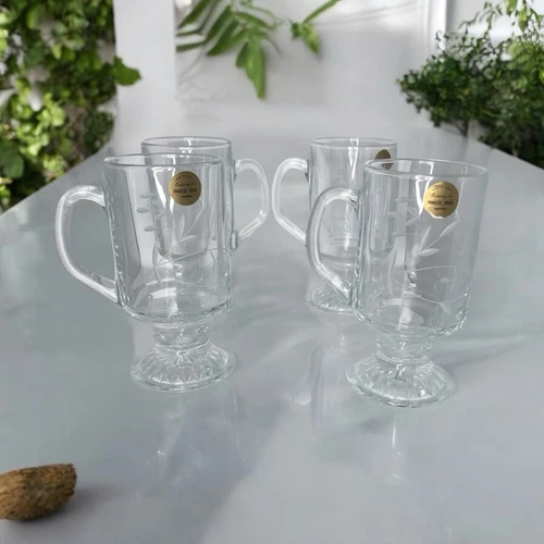 Princess House Heritage Collection 4 Etched Glass Mugs