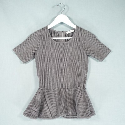 Sandro Paris Schößchen Top Damen 2 Grau Struktur Strick Kurzarm Preppy Chic Top