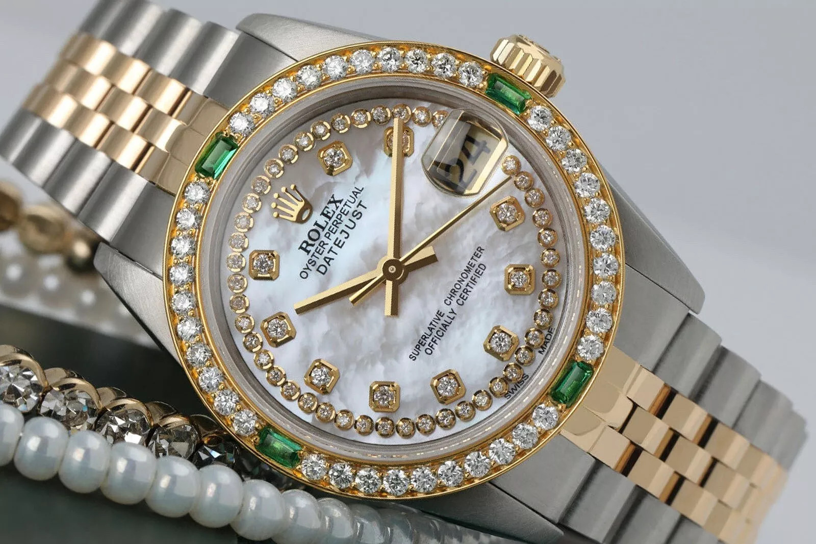 Rolex Datejust White Pearl Diamond Emerald