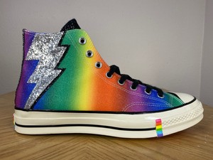 converse pride chuck taylor hi all star white and rainbow lightning bolt trainers