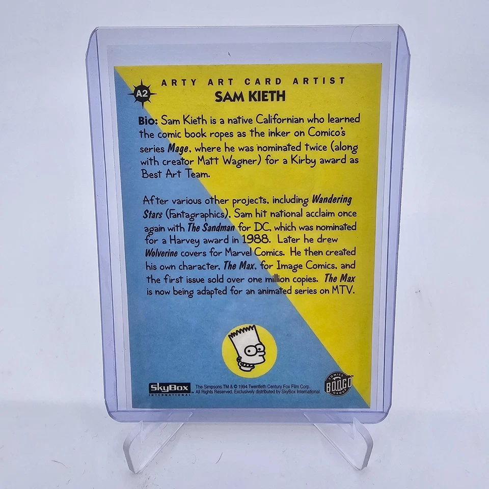 1994 Skybox The Simpsons Arty Art Card Artist Sam Kieth Bart #A2 Very Rare - Image 4 of 4