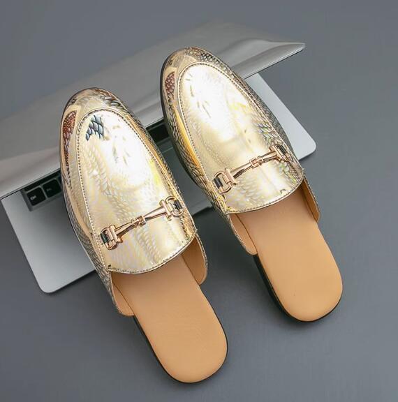 PANTOFOLA D’ORO Pantofole uomo punta tonda ballerine parrucchiere decorazione metallo scarpe eleganti estive