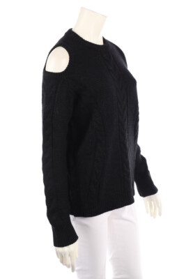 8PM Pullover Zopfmuster Cold-Shoulder Woll-Mix Alpaka XS schwarz