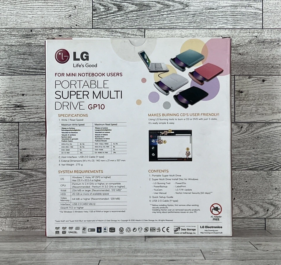 LG Portátil Super Multi Drive Mini Notebook Usuarios Grabadora de CD/DVD Modelo GP10 NUEVO Foto 2 de 4