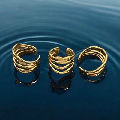 Gold adjustable ring ,Ring , Gold Played, Geometric, 4 Layers