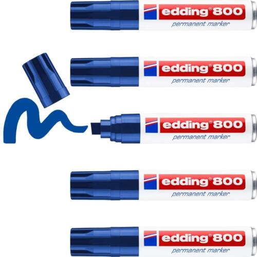 edding 800 permanent marker - blue - 5 pens - chisel tip 4-12 mm - for bold mark - Afbeelding 1 van 4