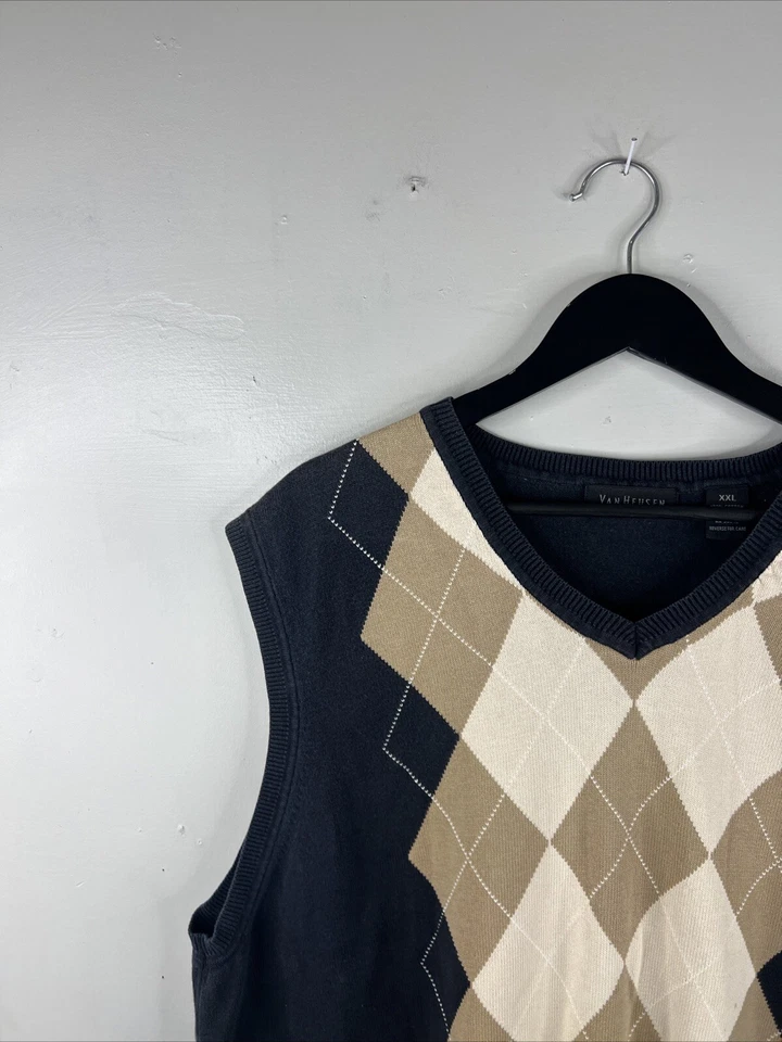 Van Huesen Sweater Vest Adult XXL Brown Black Argyle Cotton Golf Men B15 - Image 4 of 4