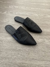 Jenni Kayne Leather Pointed Toe Slip On Mules Slides Black Size 37
