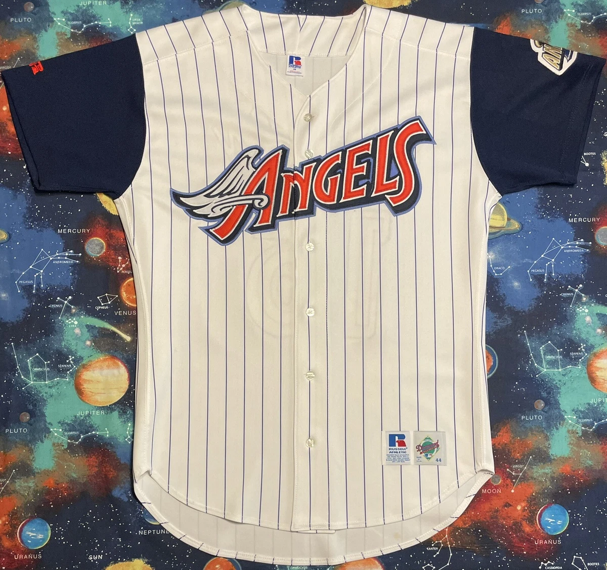 Majestic Anaheim Angels TIM SALMON 2002 World Series Baseball Jersey G –