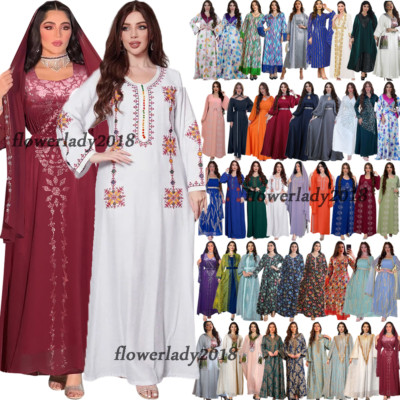 Kaftan Print Abaya Women Muslim Maxi Dress Dubai Party Gown Islamic Caftan Robes