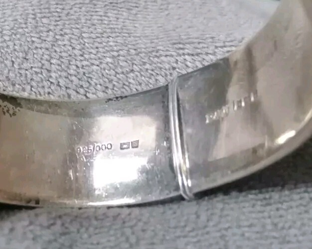 Solid Sterling Silver 925 Textured Modernist Bang… - image 7