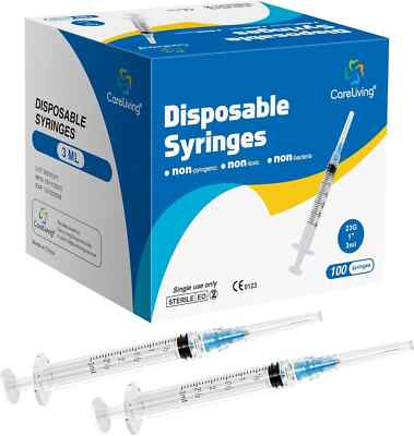 100 Pack 3ml Syringes 23G, 1.0 inch Needle Luer Lock Syringe Individually Packag