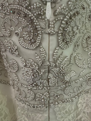 Enzoani SZ 16 Gerry Mermaid Wedding Dress Ivory/Silver Beaded Bodice Lace Skirt - Picture 21 of 24