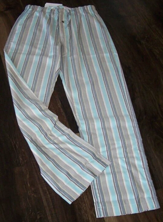 NWT Hanro NIGHT & DAY White/Aqua/Gray JAUNTY STRIPE Pajama/Lounge Pants Men S - Image 4 of 4