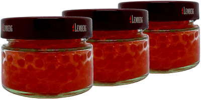 3x 100g Keta Lachs Kaviar Fisch Rogen Wildfang USA Alaska Lemberg Glas Salmon