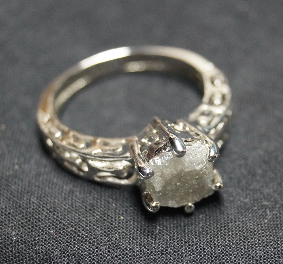 Anillo de diamantes en bruto gris natural de 2,10 quilates, anillo de diamant... - Imagen 2 de 4