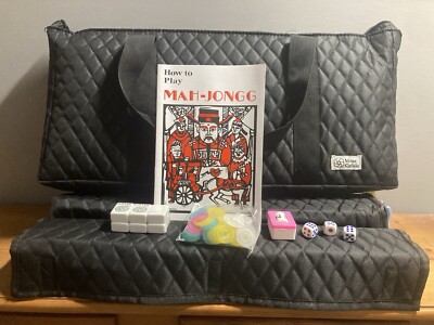 American Mahjong 166 Tiles Red Quilted Bag 4 Color Pushers/Racks  Mahjong Set