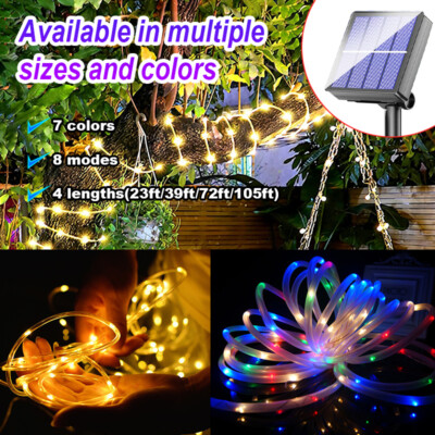 Solar Rope LED Outdoor Garden Twinkly Fairy String Lights Strips Porch Over Pool