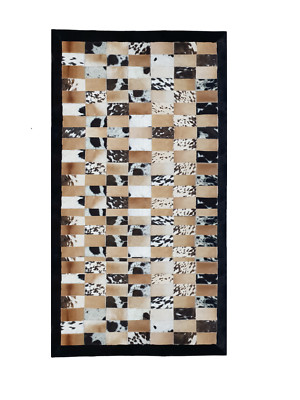 Handgefertigter Patchwork Kuhfell Teppich, 100% Echtleder, Echthaar-auf Kuhfellfell