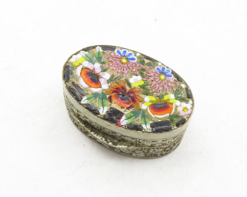 Argent sterling 925 - Boîte à pilules ovale vintage mosaïque art floral (OUVRE) - TR1918 - Photo 1 sur 5