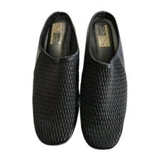 BEACON EUROFLEX Size 7 M Womens Black Leather Diamond Weave Loafer Mules Shoe