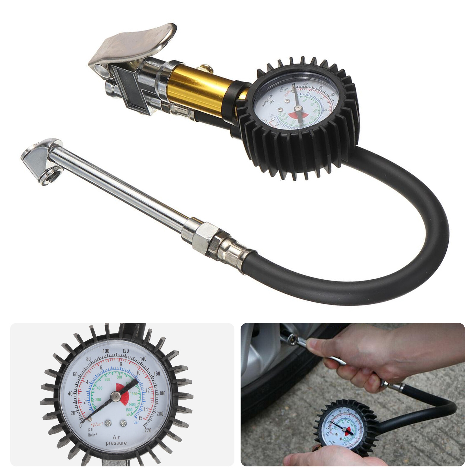 220PSI Tire Inflator with Air Pressure Gauge Mechanical Dial