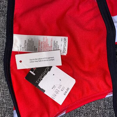 TOPSHOP Striped Bikini Bottoms Size 8 Red Purple Bathing Suit