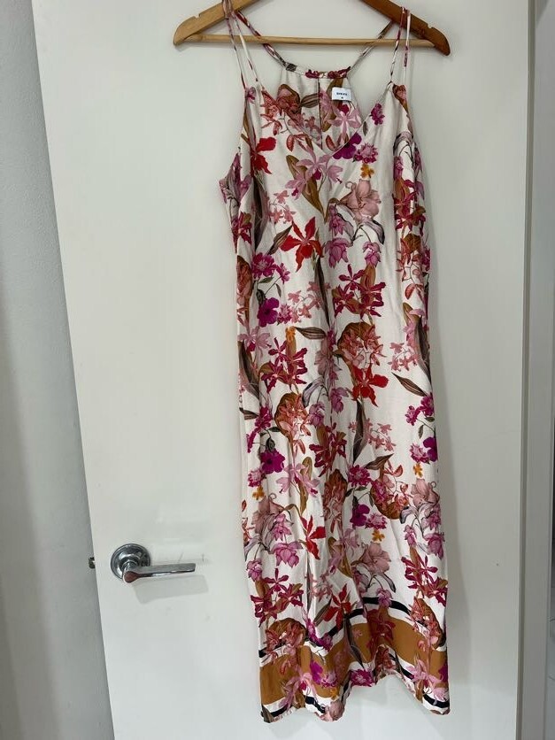 Sheike Floral V-Neck Midi Slip Dress White Tan Size 10