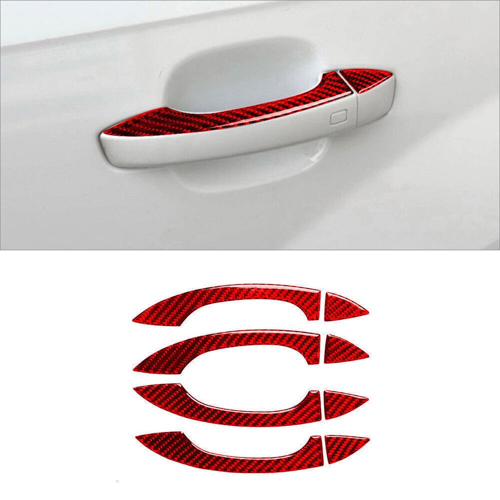 2016-2019  For Audi Q7 8Pcs Red Carbon Fiber Door Handle Cover Trim Accessories