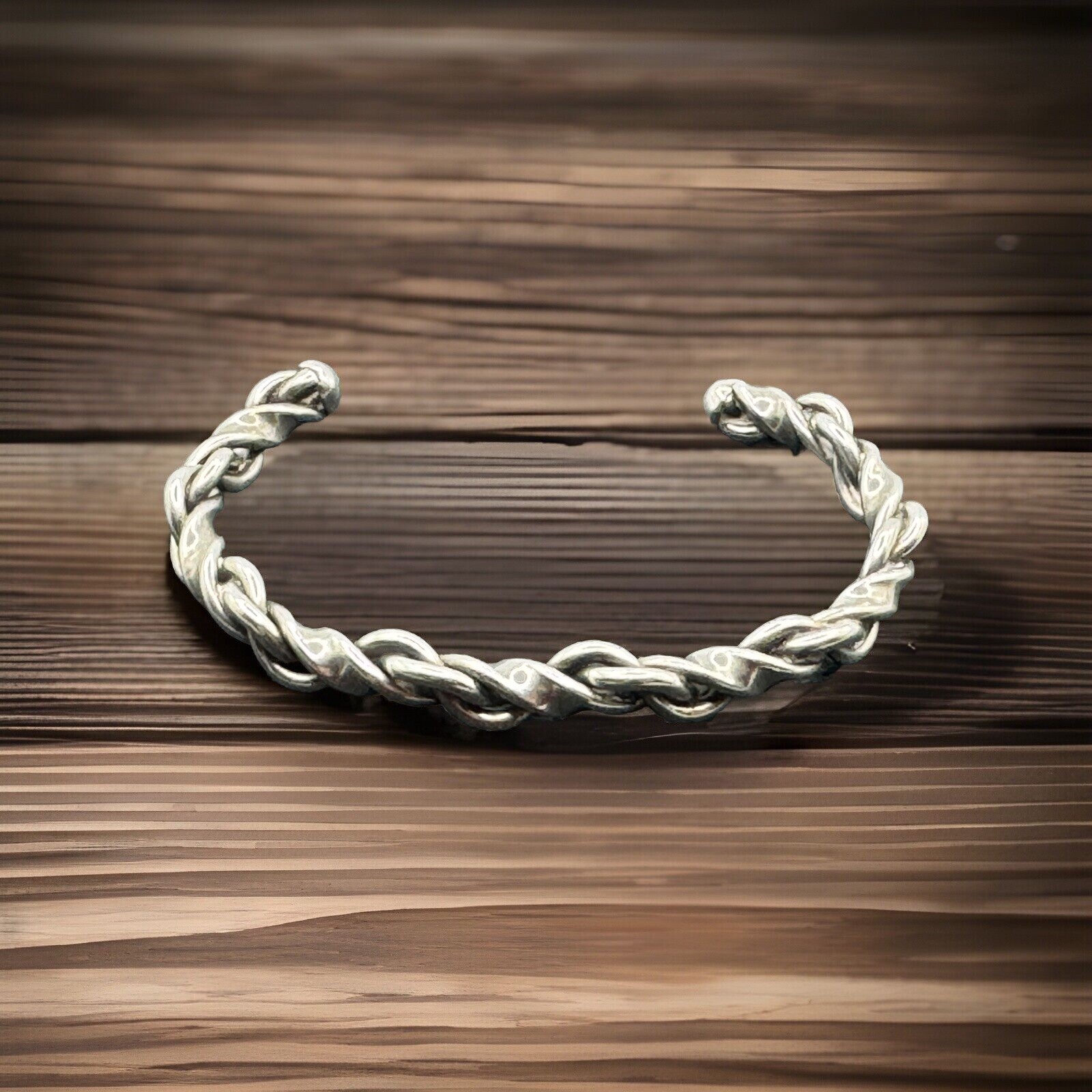 Solid Sterling Silver Cuff Bangle Bracelet 6.5”Tw… - image 1