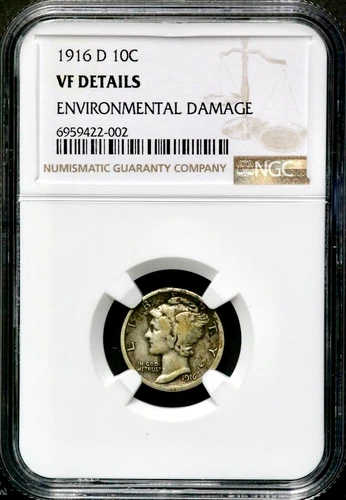 1916-D 10C Mercury Dime - Denver - NGC VF Details  CC380