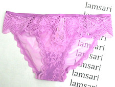 Victoria's Secret Floral Lace Sheer Mesh Back Cheekini Panty Size S Lilac Purple