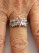 Fine 1.3 Ct Sterling Silver Marquise Simulated Pink Sapphire w/Accents Ring Sz7