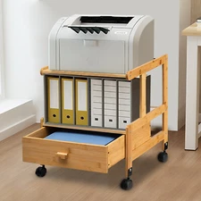 2Tiers Mobile Printer Stand Rolling Office Scaner Cart Storage Shelf with drawer