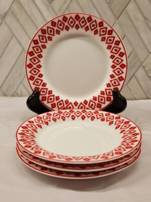 Ciroa Simple Serve Red Diamonds Porcelain Dessert Snack Appetizer Plate Set Of 4