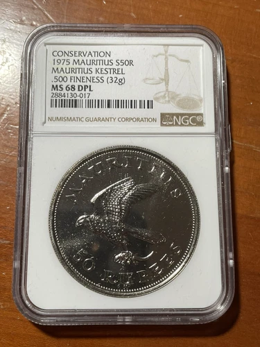 1975 Mauritius 50 Rupees Queen Elizabeth ll Silver - NGC MS68 DPL - Top Pop 2/0