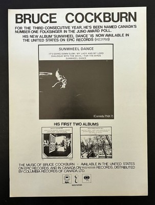 Bruce Cockburn Sunwheel Dance High Winds White Sky 1973 Poster Type Ad, Advert