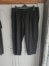 M S Plus Size 22 Black Straight Linen Ankle Trousers, Elastic Waist, 26" Leg