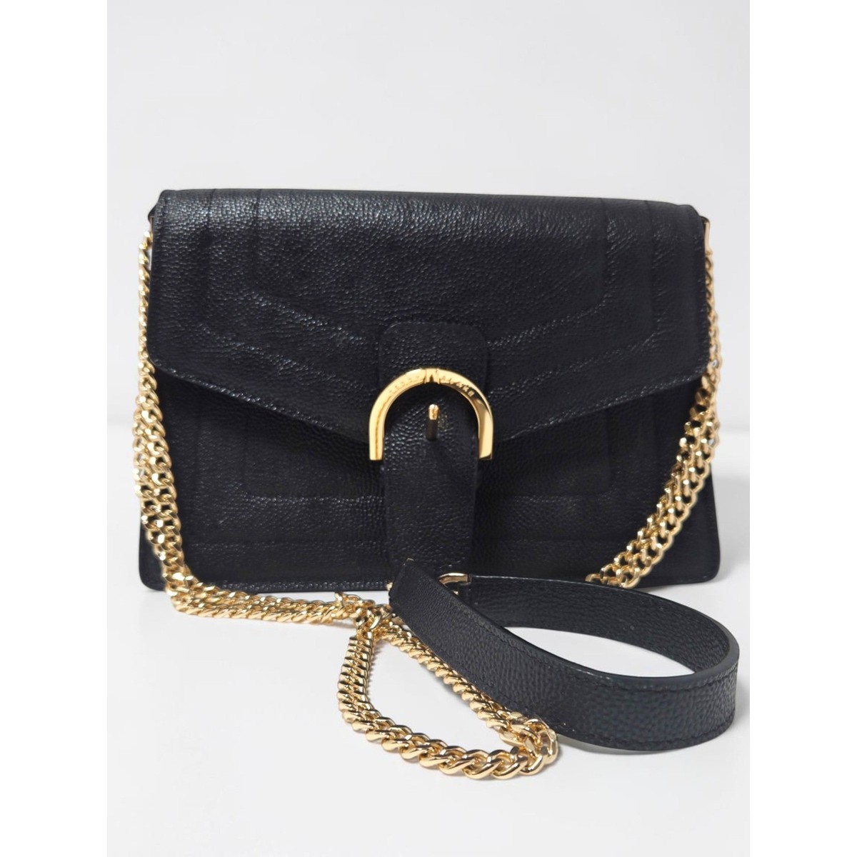 Teddy Blake Margot Stampatto 9 Black Leather Shoulder Bag Gold 