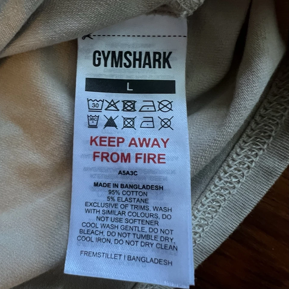 Gymshark Henley Shirt Men’s L Tan Beige Stretch Cotton Slim Fit Logo Crest - Image 4 of 4