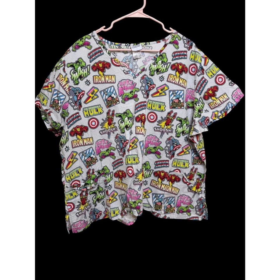 Vintage 90s Y2K Marvel Avengers Scrubs All Over Print USA Sz: 3XL E7 - Image 2 of 4
