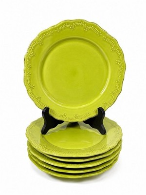 Earthenware Salad Plates Lacey Green Pier I Imports Stoneware Set 6 Portugal Sco
