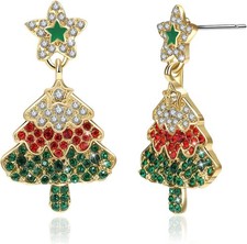 Christmas Tree Earring for Women Crystal Dangle Earring Christmas Party Outfit A