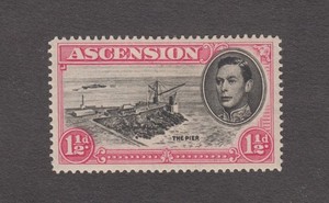 Ascension 1938.  1 1/2 d. ” The Pier ”. KGVl . Sc #42. MNH