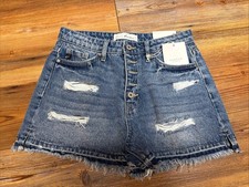 KanCan Shorts Womens S Blue Distressed High Rise Button Fly Denim Jean