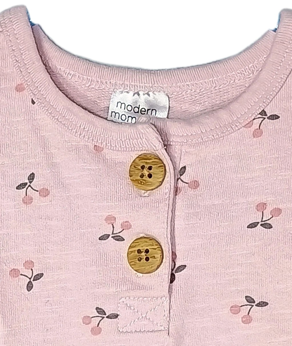 Modern Moments By Gerber Baby Girls 18M Blush Pink Romper Cherry Print Cotton