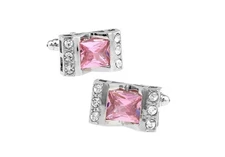 Pink Crystal with Clear Accents Cufflinks in Presentation Gift Box & Polishin...