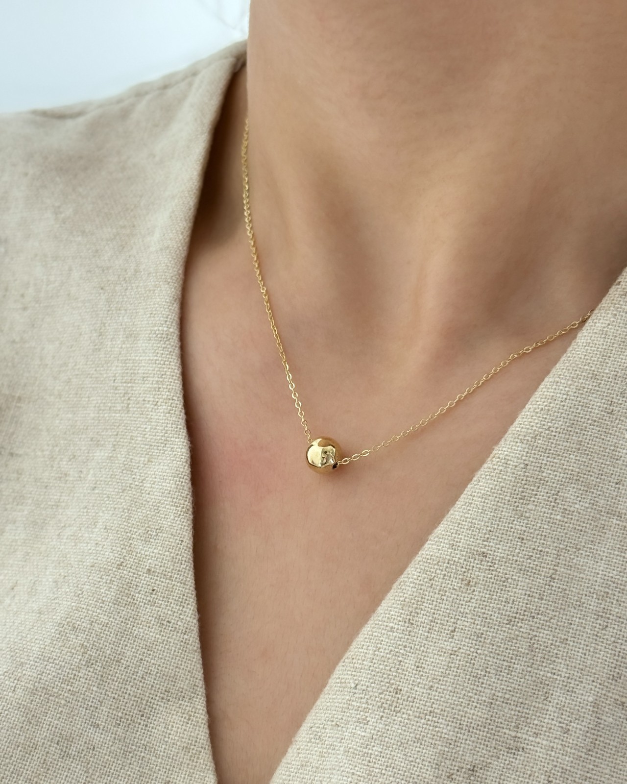 Gold Plated Bead Pendant Necklace: Tarnish Resistant, Adjustable Chain